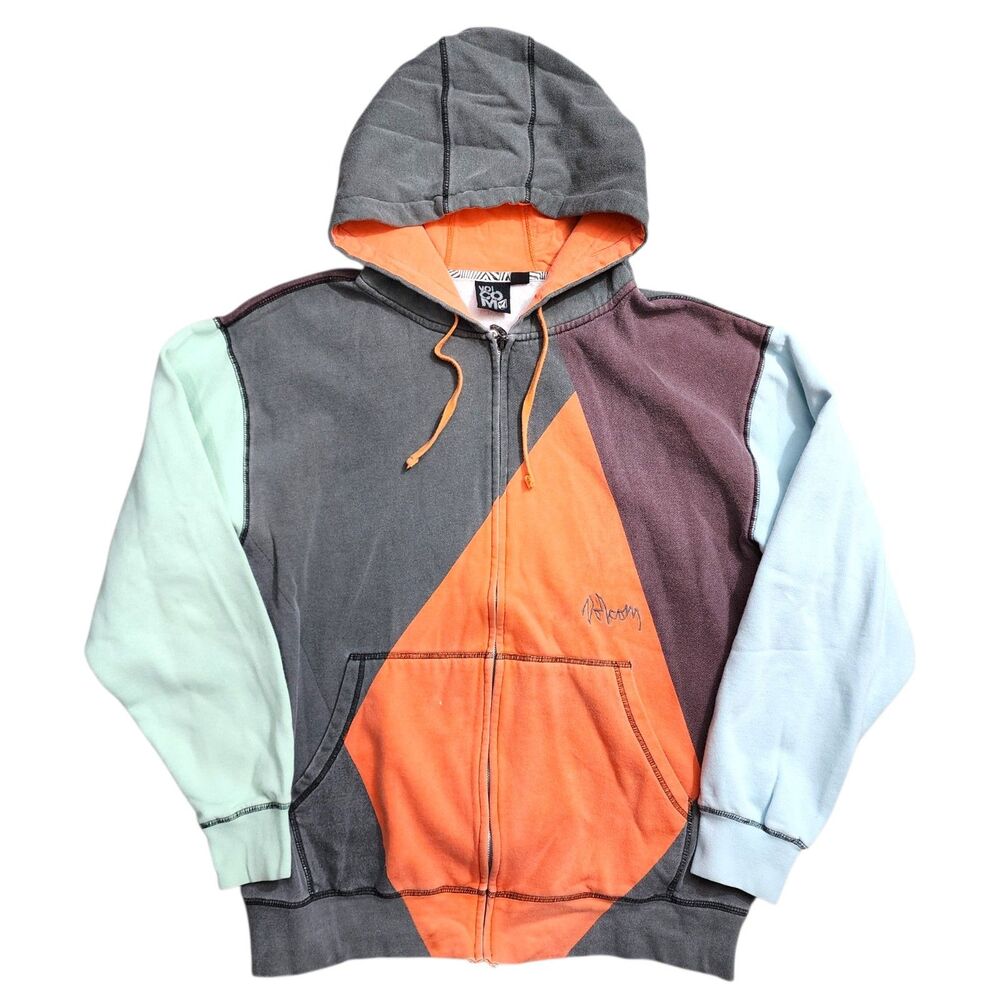 Vintage VOLCOM Sweater Mens XL Gray Colorblock Skateboarding Full Zip Hoodie Y2K